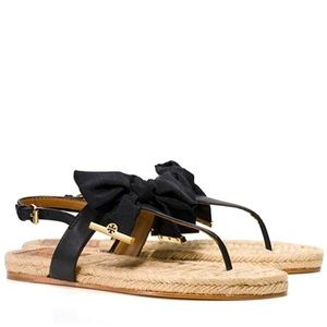 Tory Burch Black Bow Espadrille Thong Sandals